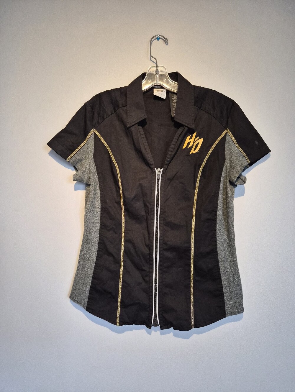 Harley Davidson Performance Black & Yellow Full Zip Racing Shirt | Size Large